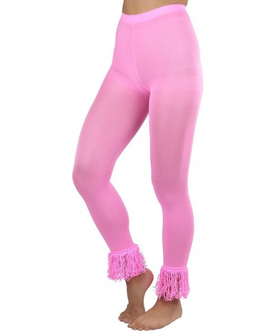 Women's Opaque Ankle Long Nylon Footless Fun Tights Pantyhose Vibrant Fringed - Neon Pink $8.13 Socks