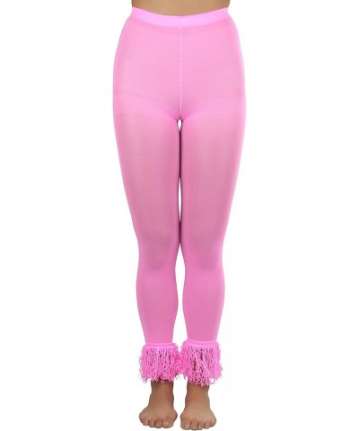 Women's Opaque Ankle Long Nylon Footless Fun Tights Pantyhose Vibrant Fringed - Neon Pink $8.13 Socks