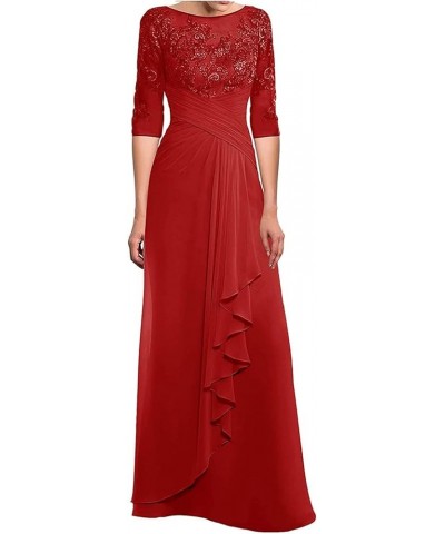 Women's Mother of The Bride Dresses for Wedding with Sleeves Long Chiffon Lace Formal Evening Gown Red $34.00 Dresses