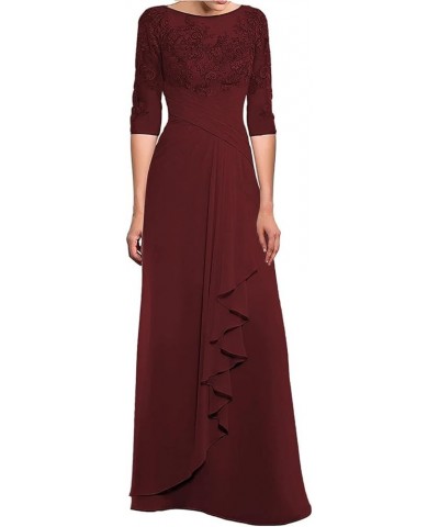 Women's Mother of The Bride Dresses for Wedding with Sleeves Long Chiffon Lace Formal Evening Gown Red $34.00 Dresses