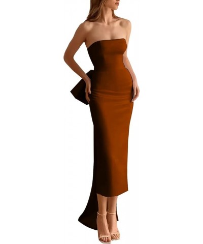 Satin Mermaid Prom Dress for Women2024 Cocktail Party Dress with Slit Formal Bow Dresses with Detachable Train Brown $32.20 D...