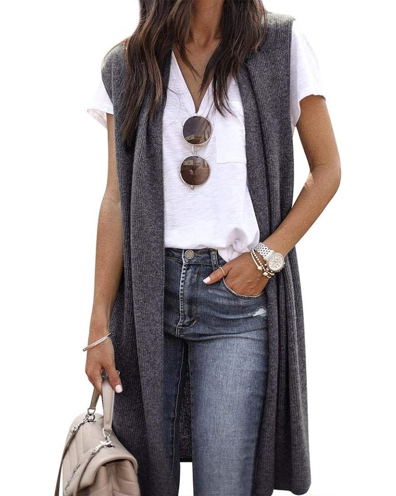 Womens Long Sweater Vests Sleeveless Open Front Cardigan Tunic Vest Long Cardigan Tops Coat for Fall Winter Dark Grey $15.40 ...