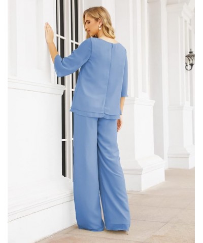 2 Piece Mother of The Bride Dresses Jacket Pant Sets Ruffled Layers Wedding Guest Dress Blue $40.14 Suits