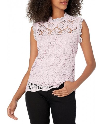 Women's Sleeveless Mockneck Embroidered Lace Top with Exposed Zipper Sugar Plum $25.00 Blouses