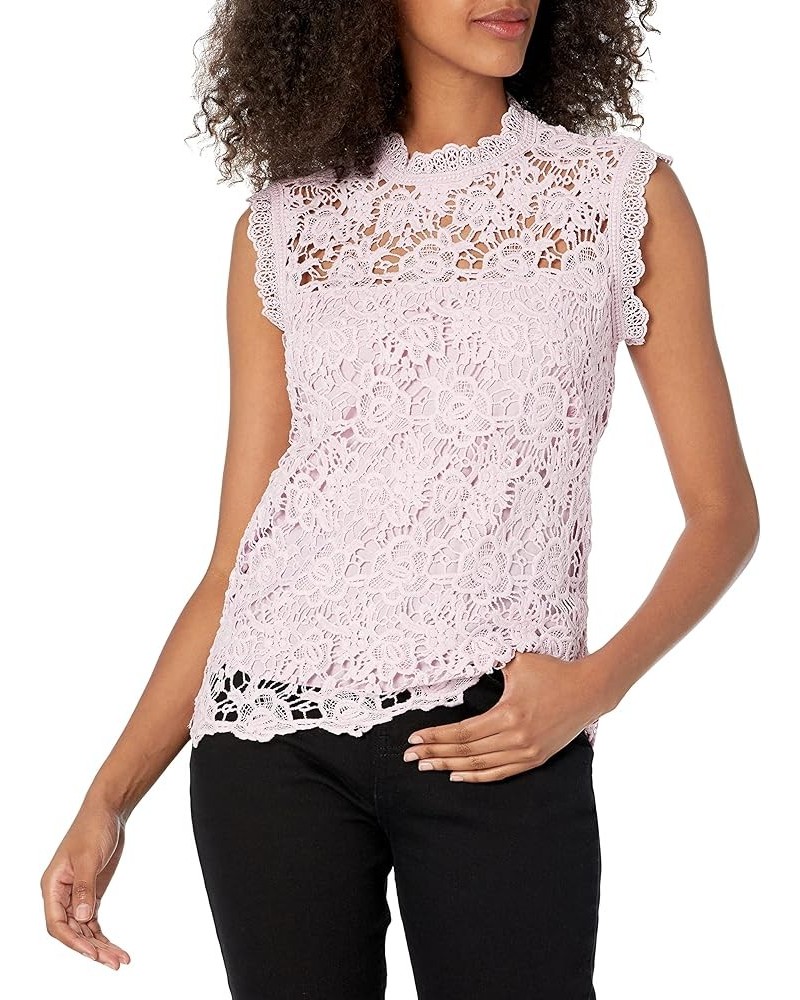 Women's Sleeveless Mockneck Embroidered Lace Top with Exposed Zipper Sugar Plum $25.00 Blouses