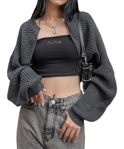 Women's Long Sleeve Bolero Shrug Open Front Knit Cropped Cardigan Sweater Shrugs Grey $17.63 Sweaters