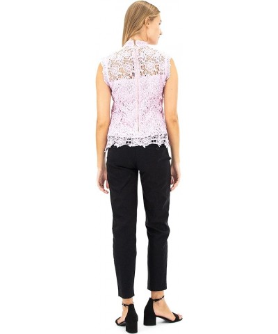 Women's Sleeveless Mockneck Embroidered Lace Top with Exposed Zipper Sugar Plum $25.00 Blouses