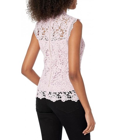 Women's Sleeveless Mockneck Embroidered Lace Top with Exposed Zipper Sugar Plum $25.00 Blouses