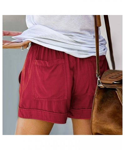 Cotton Shorts for Women Dressy Summer Summer Shorts Stretchy Stylish Breathable Lounge Shorts with Pockets 01-wine $6.47 Unif...