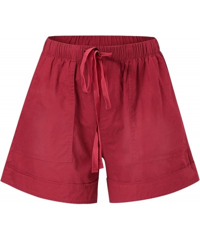 Cotton Shorts for Women Dressy Summer Summer Shorts Stretchy Stylish Breathable Lounge Shorts with Pockets 01-wine $6.47 Unif...