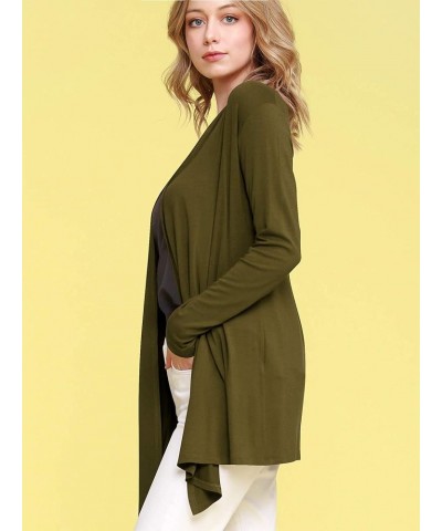 Women's Draped Front Open Cardigan Casual Long Sleeve Lightweight Cardigan Sweaters Duster Wsk850_olive $11.88 Sweaters