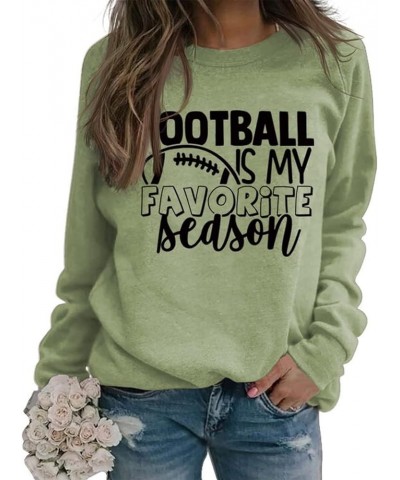 Women Football Is My Favorite Season Sweatshirt Long Sleeve Game Day Sweatshirt Green $14.49 Hoodies & Sweatshirts