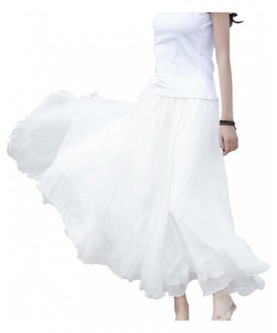 Skirts, Women Elastic Waist Chiffon Long Maxi Beach Dress White $12.86 Skirts