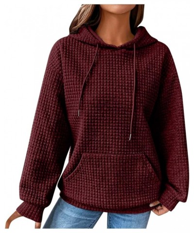 Hoodies For Women,Trendy Basic Plain Waffle Cable Y2K Hoodies Long Sleeve Shirts,Dressy Casual Loose Pullover Sweatshirt D-wi...