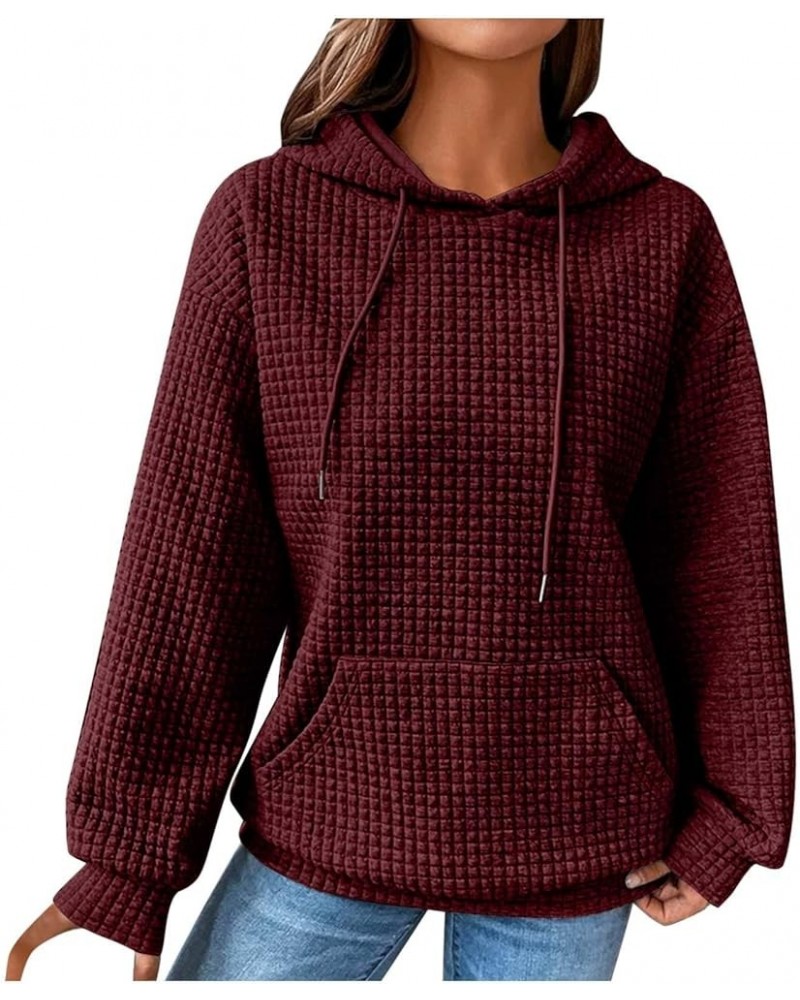 Hoodies For Women,Trendy Basic Plain Waffle Cable Y2K Hoodies Long Sleeve Shirts,Dressy Casual Loose Pullover Sweatshirt D-wi...