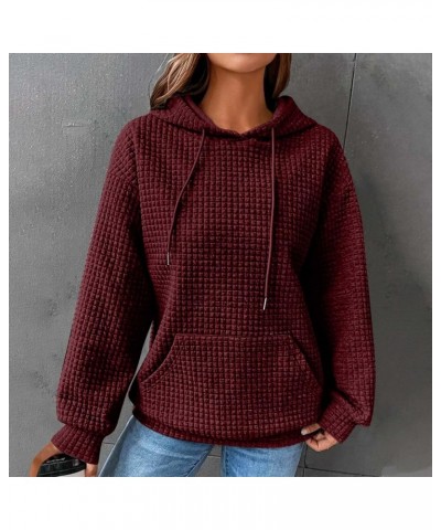 Hoodies For Women,Trendy Basic Plain Waffle Cable Y2K Hoodies Long Sleeve Shirts,Dressy Casual Loose Pullover Sweatshirt D-wi...