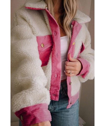 Women's Multicolor Sherpa Corduroy Patchwork Button up Crop Jacket Casual Shirtcolla Long Sleeve Shacket Tops Multicolor $21....