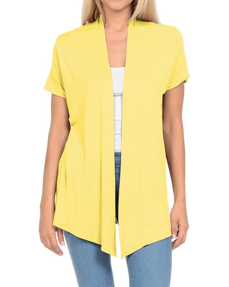 Women's Short Sleeve Open Front Vest (15+ Colors/S-3XL) Yellow $8.39 Sweaters