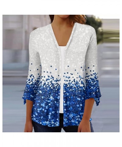 Lightweight Cardigans for Women 3/4 Sleeve Open Front Retro Printed Tops Kimino with Buttons Trendy Cardigan O02-royal Blue $...