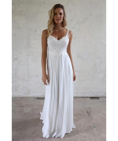 Simple Boho Wedding Dresses for Bride 2024 Mermaid Lace Spaghetti Straps V Neck Beach Bridal Gowns O-white $42.84 Dresses